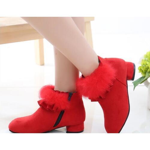 Winter Spring and Autumn Flowers Princess Party boots for Gilrs Low-Heeled Bow boots Cute Leather Casual Girls shoes