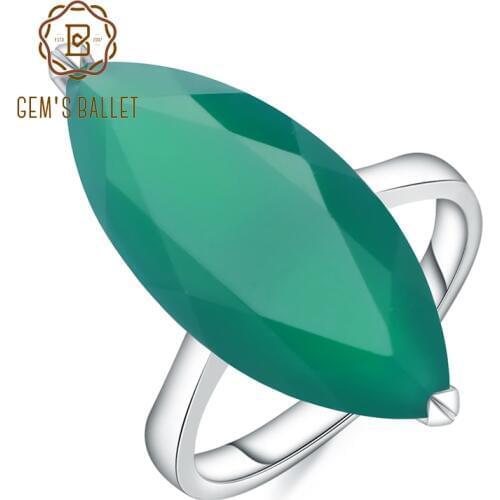 Gems Ballet 11.45Ct Marquise Natural Green Agate Gemstone Ring 925 Sterling Silver Cocktail Rings For Woman Fine Jewelry