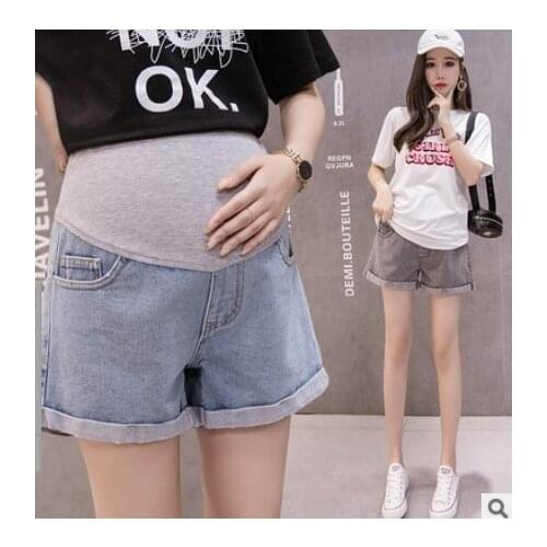 2021new Fringed Dark Blue Denim Maternity Shorts Elastic Waist Pregnancy Short Jeans Summer Clothes for Pregnant Women