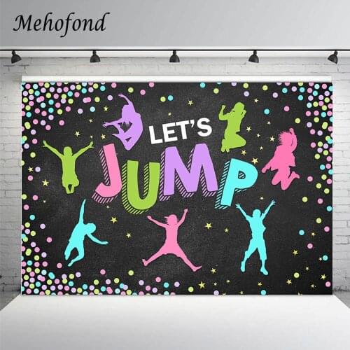 Bounce House Birthday Party Photography Backdrops Trampoline Lets Jump Play Polka Dots Black Decoration Banner Photo Background