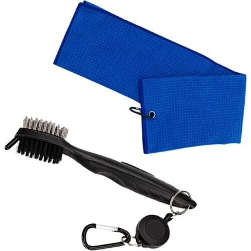 Golf Towel Brush Tool Kit with Club Groove Cleaner Retractable Extension Cord and Clip Golf Brush Cleaning Tool Set