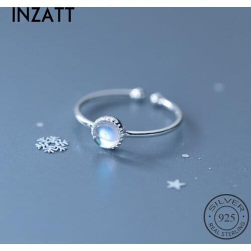 INZATT Real 925 Sterling Silver Round Pearl Adjustable Ring For Fashion Women Party Fine Jewelry Punk Minimalist Accessories