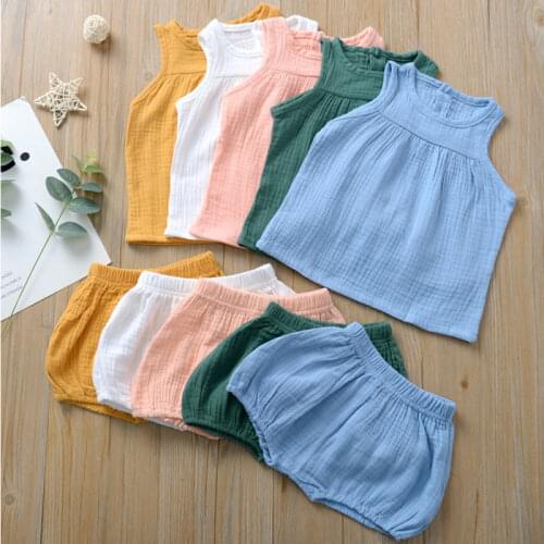 2020 Summer Linen Baby Boys Suits Cotton Kids Outfits Children Girl Clothing Set Newborn Vest Tops+Shorts Toddler Cloth 0-4Y