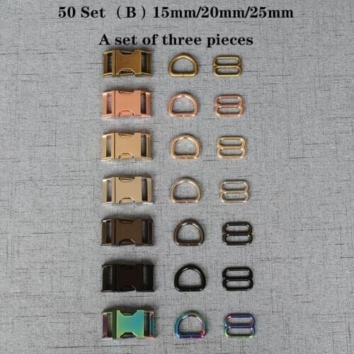 50 Set (B) 15mm/20mm/25mm Metal D Ring+Adjustable+Release Buckle For Pet Dog Collar Necklace Handmade Accessory 3JT7826B