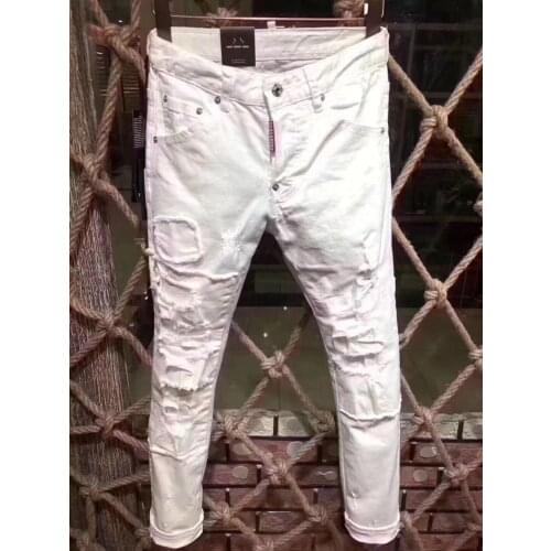 2021 Fashion Trend Dsquared2 Mens Ripped Paint Dot Motorcycle Jeans *9312