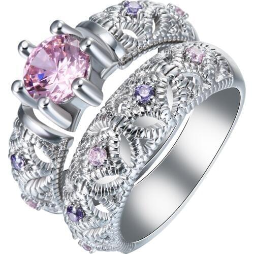 Black gun Rings sets purple red pink zircon vintage new fashion jewelry gift princess Engagement Rings for women gift