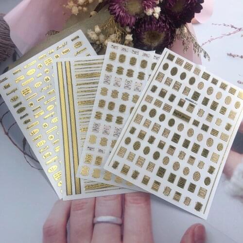 High Quality Large Size diy New Japanese Style Gold Stamping Nail Stickers Back Adhesive Nail Decals