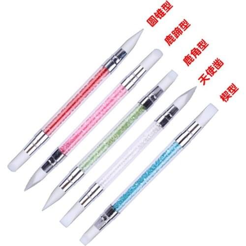 New manicure tool double head silicone manicure pen single hollow engraving rubber head pen 5 silicone Pen Set