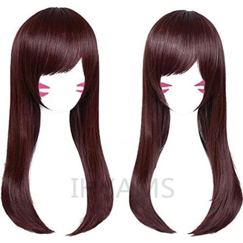 Game D.Va Cosplay Wigs DVA Cosplay Brown Wig Heat Resistant Synthetic Hair Women Game Cosplay Wig Halloween + Wig Cap