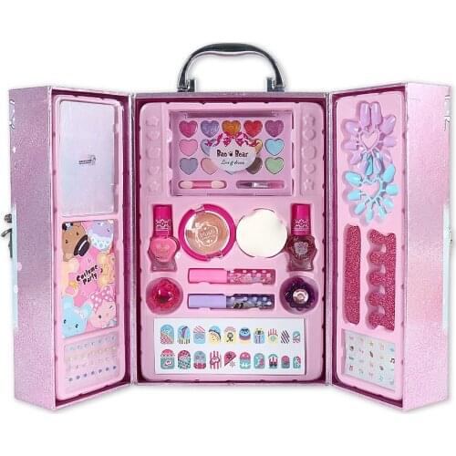 Holiday Gift for baby girl 17.5*12*28cm Princess Girl Toys Pretend Play Make up Cosmetics dressing box toys Portable beauty bag