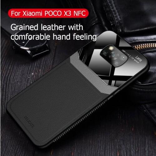 Shockproof Case For Xiaomi Mi POCO X3 NFC Luxury Leather PU Mirror Glass Phone Back Cover For POCO X3 Pro M3 F3 Retro Cases