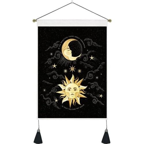 Psychedelic Sun Moon Phase Tapestry Witchcraft Wall Hanging Room Sky Carpet Small Dorm Tapestries Art Home Sofa Background Decor