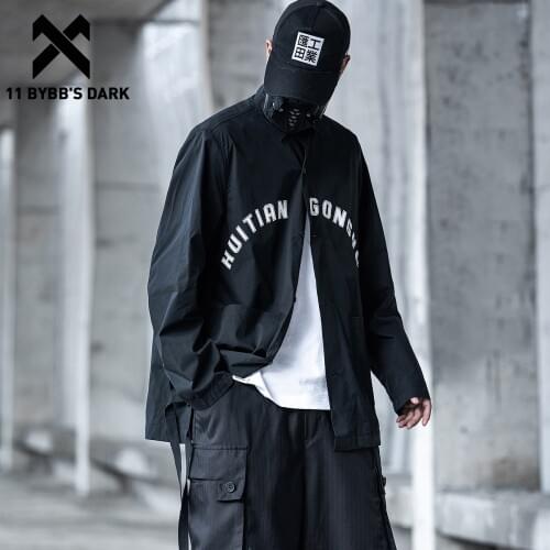 11 BYBBS DARK Tactical Functional Print Long Sleeve Shirts 2021Ss Harajuku Streetwear Shirt Men Cotton Oversided Shirt Techwear