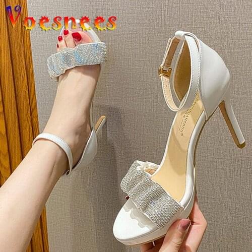 Sexy Thin Heel Pole Dance Sandals Summer Pleated Bling Rhinestone Peep Toe Women Shoes Buckle Strap High Heels Nightclub Shoes
