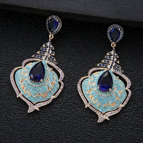 HIBRIDE Luxury Romantic Geometric Drop Earring Full Mirco Paved Cubic Zircon Women Bridal Wedding Earring Fashion Jewelry E-1028