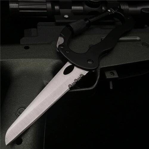 18CM (7') 58HRC Folding Knife Pipe Cutter Pocket Knives 5 In 1 Aluminum Climbing Carabiner Hook Gear Multi Tool Buckle Lock