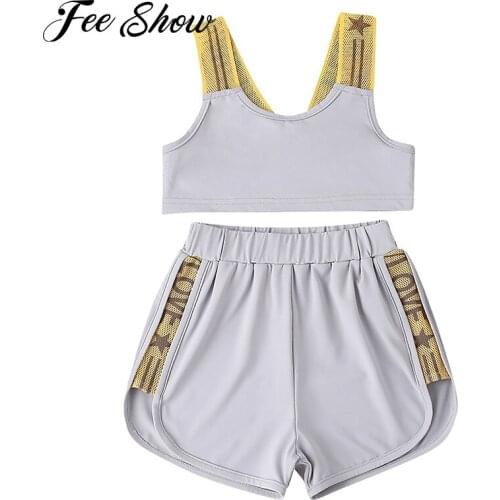 Kids Girls Summer 2Pcs Tracksuits Gym Exercise Sport Suit Running Sets Outfits Sleeveless Breathable Net Vest Top and Shorts Set