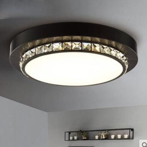 Led wrought iron bedroom lamp thin round crystal warm romantic remote control American black ceiling lamp indoor lamps led lamps