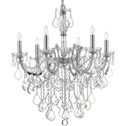 Classical Wrought Iron Chandelier Light LED Vintage Clear Crystal Chrome Hanging Lamp Art Deco for Living Room Bedroom Kitchen