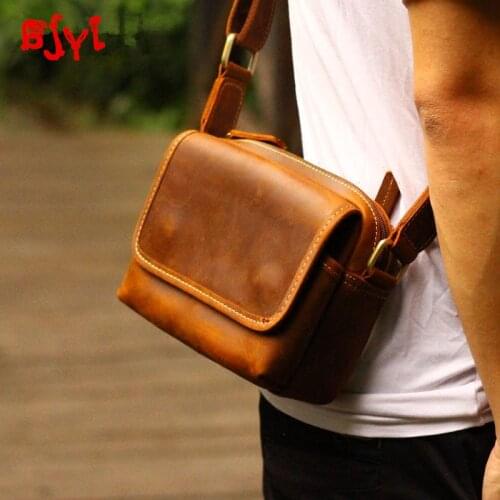 Vintage Postman Leather Mens Small Bag Shoulder Messenger Bag Crossbody Bags Sports and Leisure Mini Handmade Leather Soft Men