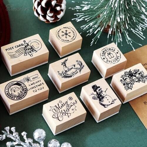 XINAHER Vintage Christmas decoration tree stamp DIY wooden rubber stamps for scrapbooking stationery scrapbooking standard stamp