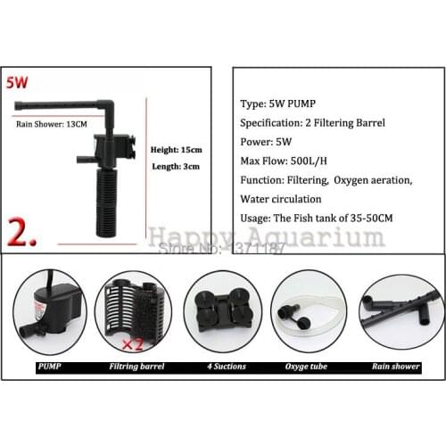 5W 500L/H Internal Filter Pump With Three Function Filtering, Oxygen Aeration and Water Circulation