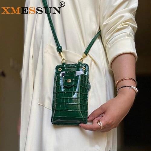 XMESSUN Customized Phone Card Holder Bag Crossbody Cell Phone Bag Shoulder Bag Crocodile Leather Wallet Small Phone Pouch