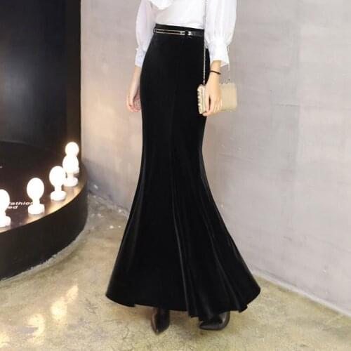 Fishtail skirt 2021 new autumn and winter gold velvet ruffled long skirt half-length skirt one-step hip skirt