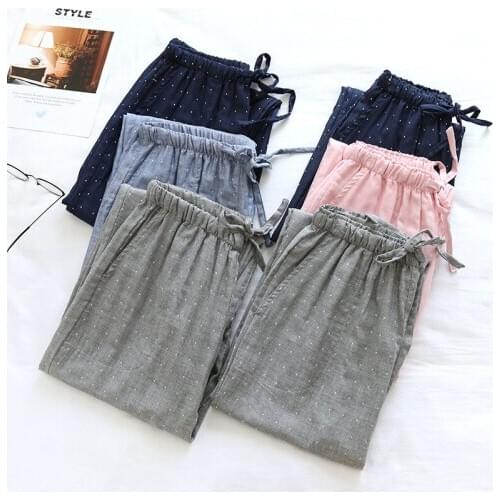 Fdfklak Spring Summer Ladies Sleeping Pants Gauze Cotton Couple Styles Sleep Bottoms Trousers Soft Pants Household Wear