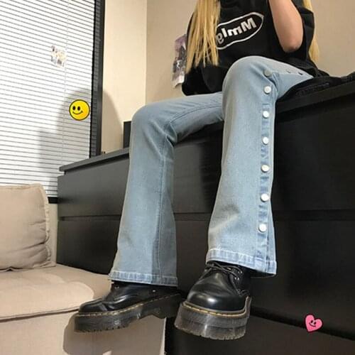 2020 New Spring Autumn Buttons Jeans Woman Long Trousers Cowboy Female Loose Streetwear High Waist Straight Pencil pants KZ787