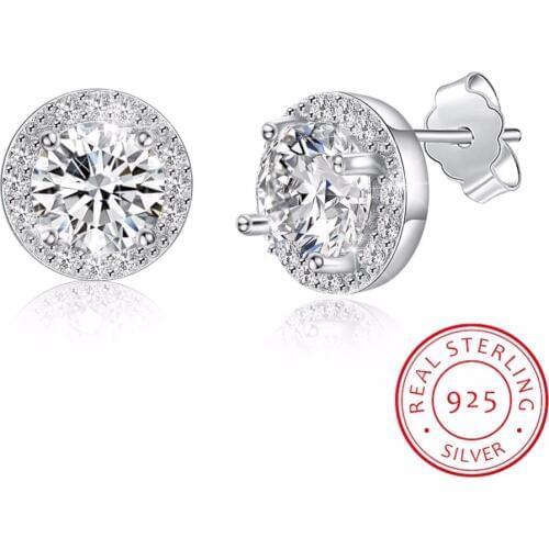 LEKANI Fine Jewelry 925 Sterling Silver Round Bella Stud Earrings Crystals From Swarovski For Women Bijoux Gift