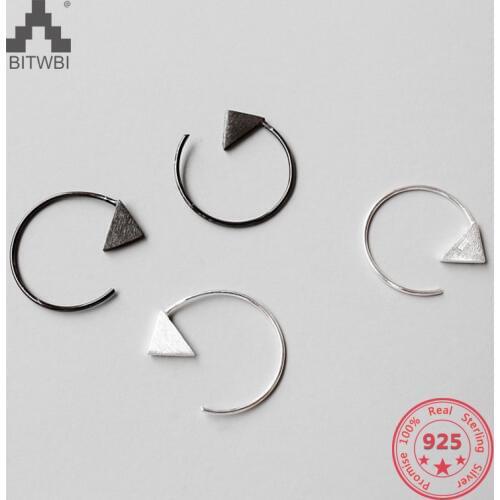 Simple 925 Sterling Silver Geometric Triangle Brushed Earrings for Women Girls Prevent Allergy Sterling-silver-jewelry