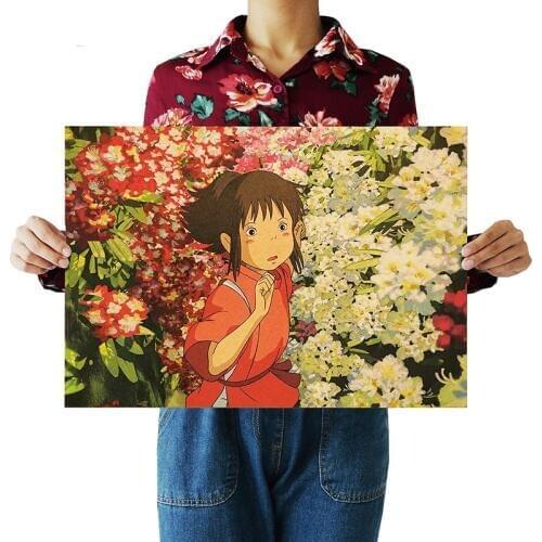 Anime Movie Spirited Away Famous Hayao Miyazaki Kraft Paper Cafe Bar Retro Poster Decorative Painting Art Wall Stickers
