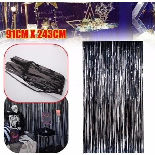 1pc 91 x 243cm Party Halloween Fringe Door Curtain Decoration House Props Black