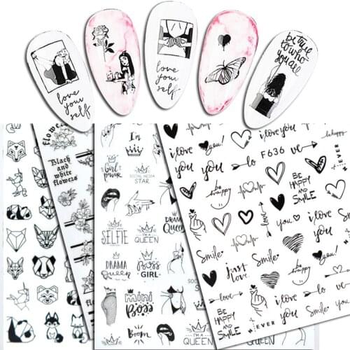 1PCS Cartoon Animal Self Adhesive Nail Stickers Love Rose Flower Girl Crown Nail Slider Maple Leaf Lips Bear Nail Art Decoration