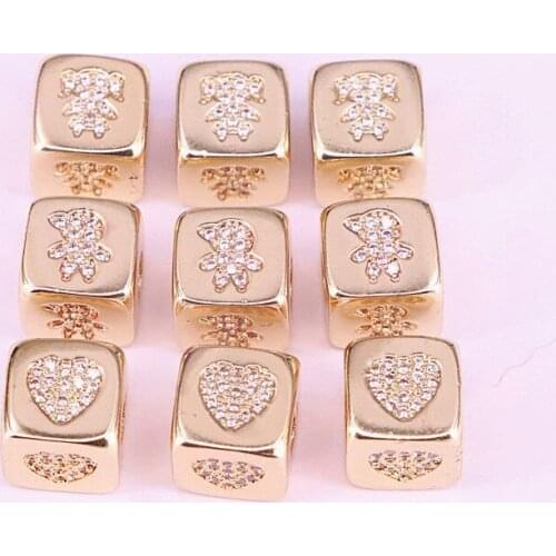 10Pcs 2019 new Gold Color charm pave CZ heart/Boy/Girl Square connector spacer beads Jewelry Accessories