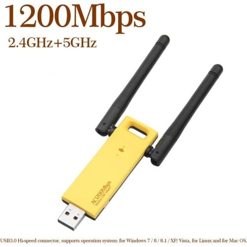 1200Mbps WiFi Adapter USB 3.0 Dual Band 2.4G 5G AC1200 Wireless Network WiFi Adapter Ethernet 802.11AC w/ Antenna for Laptop PC