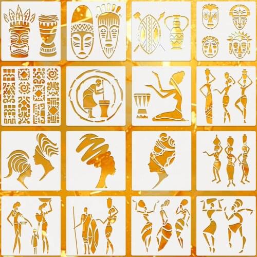 16 Pieces African Tribal Stencils African Women Dancers Tribal Painting Stencil