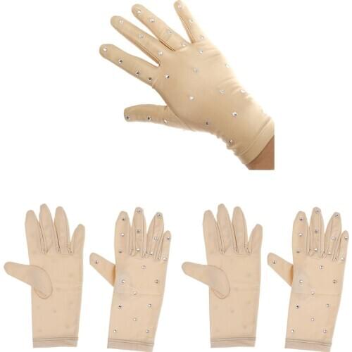 2 Pairs Girls Five Finger Gloves For Ice Figure Skating Performance Parties