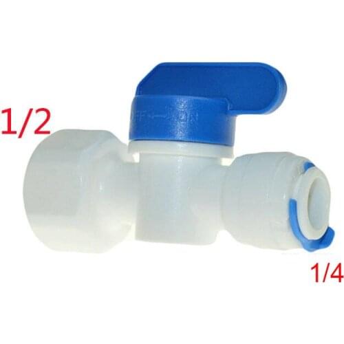 2Pcs Equal Straight 1/2 Female-1/4 Tube Ball Valve Swicth Quick Connection RO