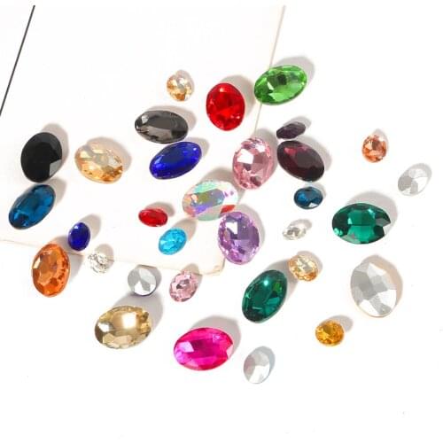 20 Colors 6 Sizes Sewing Oval Shape Faceted Glass Rhinestones Strass Crystal Beads for DIY Craft Clothes Decoration