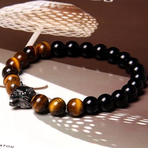 2020 Charm Natural Tiger eyes Stone Bracelet Original Charm Tiger wolf head decorations beads Bracelets for Fashion Men gifts
