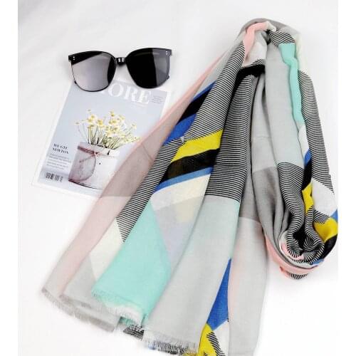 2021 Fashion Women Geometry Pattern Cotton Scarf Shawls Wraps Hijabs 2Colors 10pcs/lot