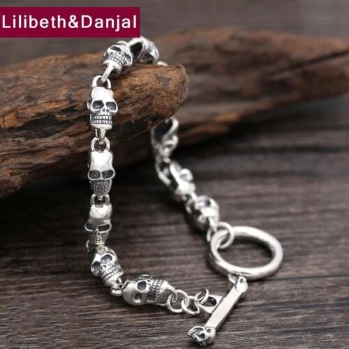 22cm New 925 Sterling Silver Friendship Bracelet Men Jewelry 8mm Wide Skull Bangle Bracelet Women Gift Fine Jewelry B14