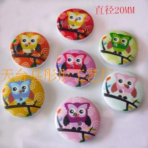 Scrapbooking Products 50PCs 2 Holes Mixed Cartoon Owl Wooden Buttons 20mm
