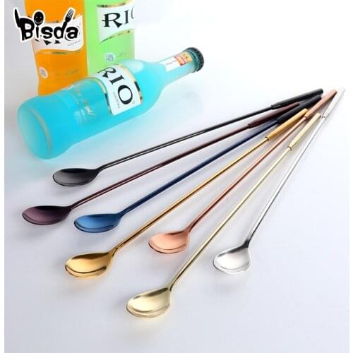 6Pcs Bar Spoon Stainless Steel Ice Spoon Long Handle Bar Accesories Drinking Cocktail Utensil Mixing Spoon Stirring Honey Tool