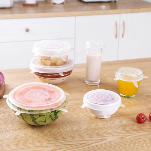 6Pcs Silicone Food Cap Kitchen Universal Food Grade Preservation Cover Reusable Cookware Bowl Silicone Stretch Container Lids