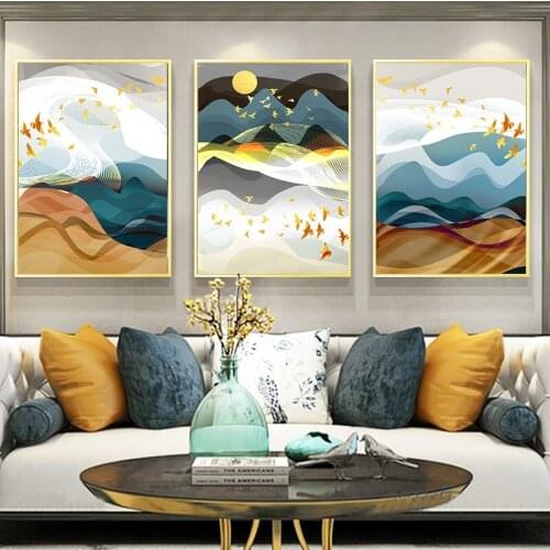 Abstract Geometric Sun Mountain Canvas Painting Posters Print Wall Art Pictures For Living Room Bedroom Aisle Cafe Unique Décor