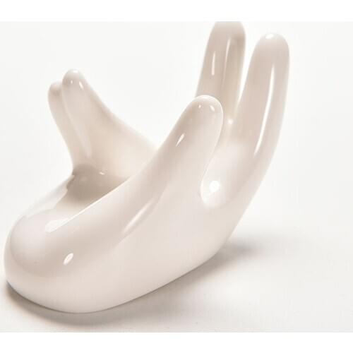Ocarina White Ceramic Holder, Hand Shape Ceramic Base Flower Planter Holder for Office Home Desk Decor(8 5