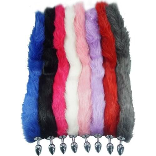 9 color for choose 78cm length long fox Tail Dia 27mm Anal beads butt Plug Metal Role Play Flirting BDSM sex Toy for Women